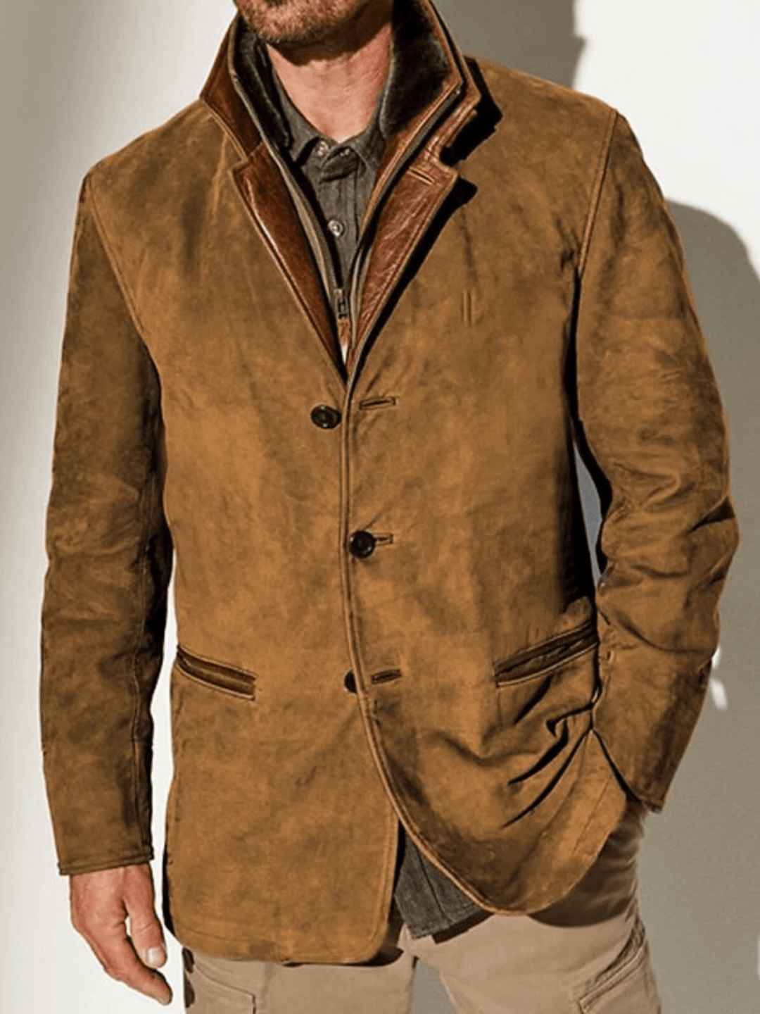 Dominic | Veste vintage en daim avec double col